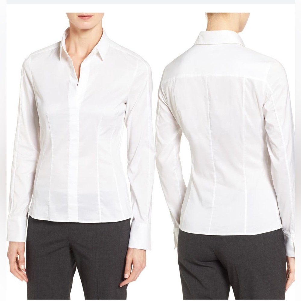 BOSS Bashina Stretch Poplin Shirt White - Size 8